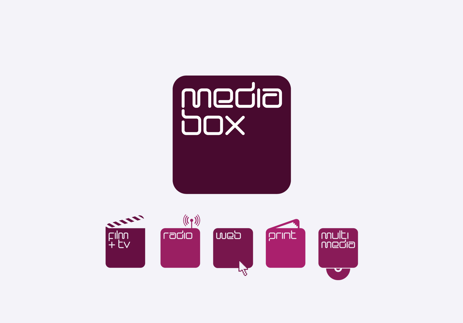 Media box kids children logo Film TV Radio Web Print Multi Media Logo MediaTrust aubergine empowering independent